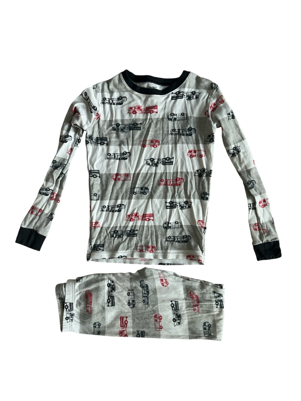 Kids Long Sleeve Truck Print Pajama Set - Grey with Red & Black Trucks Size 12